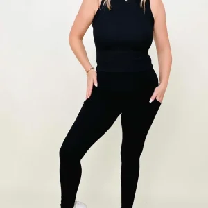 Zenana Cotton Wide Waistband Pocket Leggings