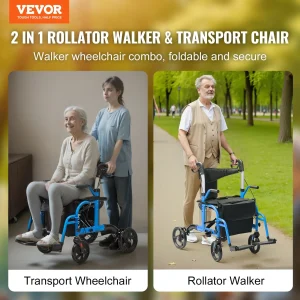 VEVOR 2 in 1 Rollator Walker & Transport Chair